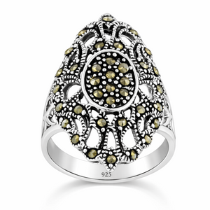 Victorie Swirl Marcasite Oval Ring in 925 sterling silver – main view