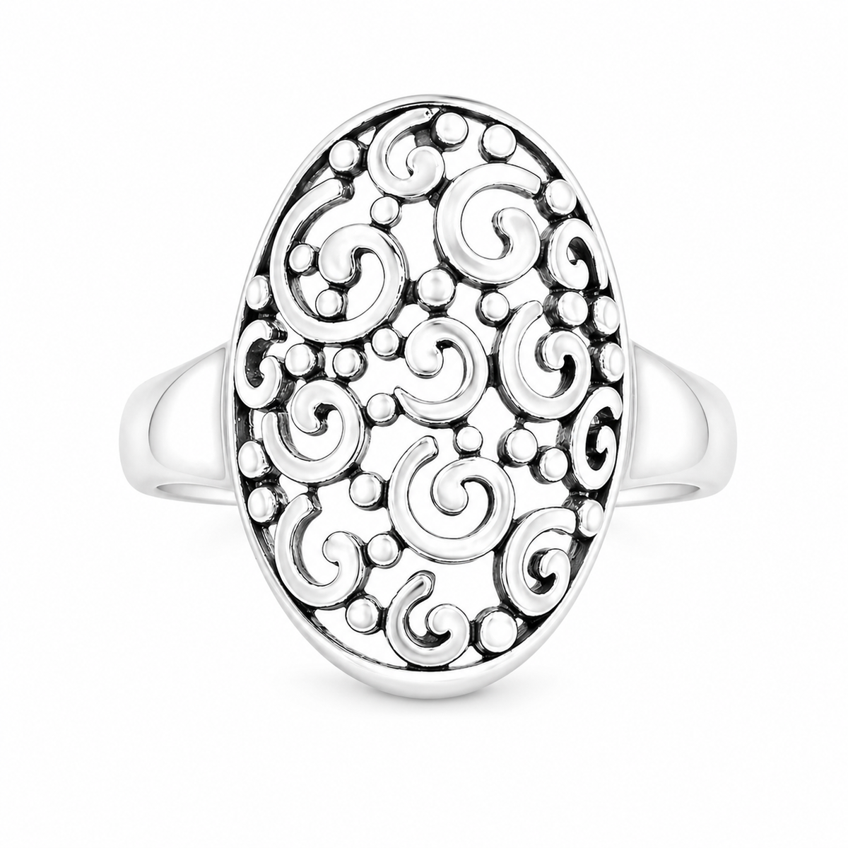 Wide Oval Spiral Filigree Ring